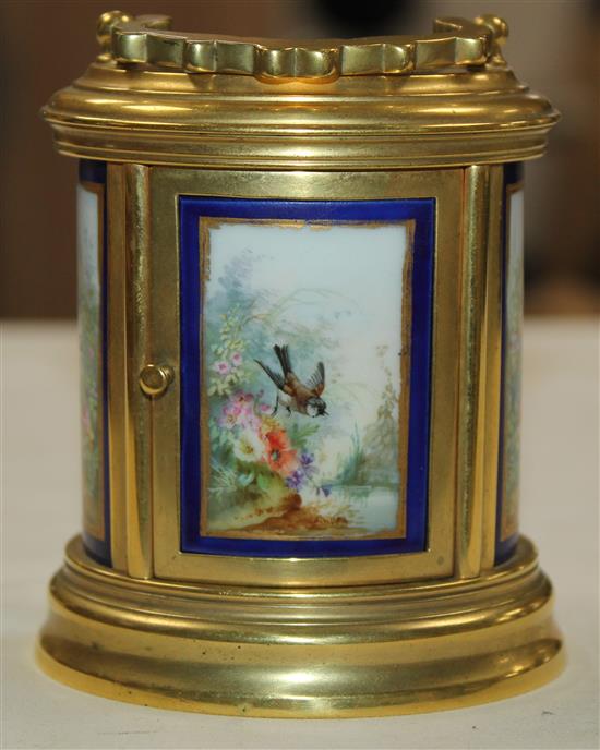 An early 20th century French gilt brass carriage timepiece, 3.75in.